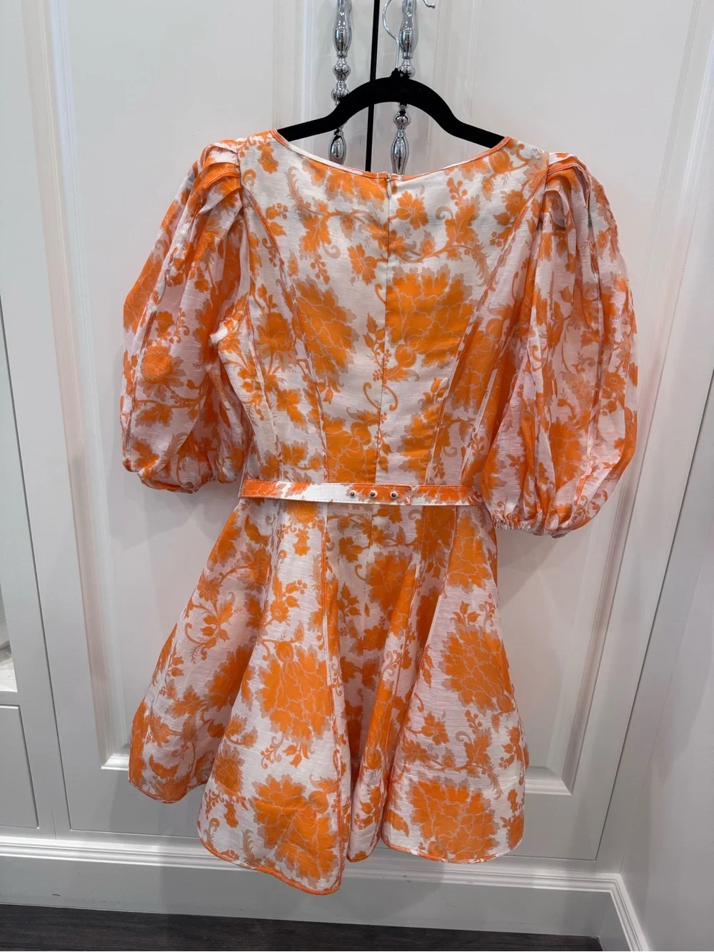 Zimmermann Orange and White Floral Puff-Sleeve Mini Dress - Picture 6 of 6
